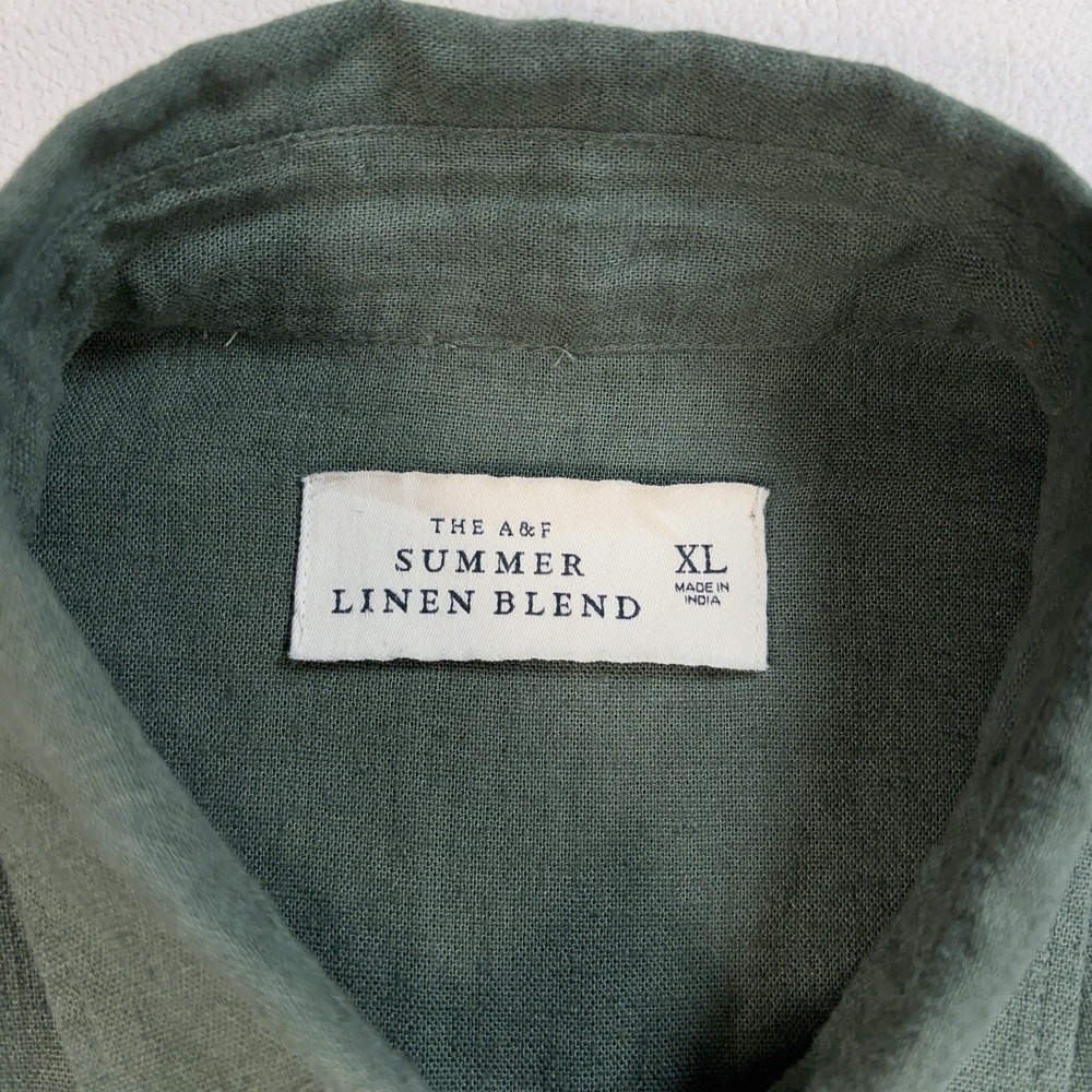 Abercrombie & Fitch Summer Linen Blend Shirt‎ Men's XL Green Pockets Embroidery - Picture 2 of 15